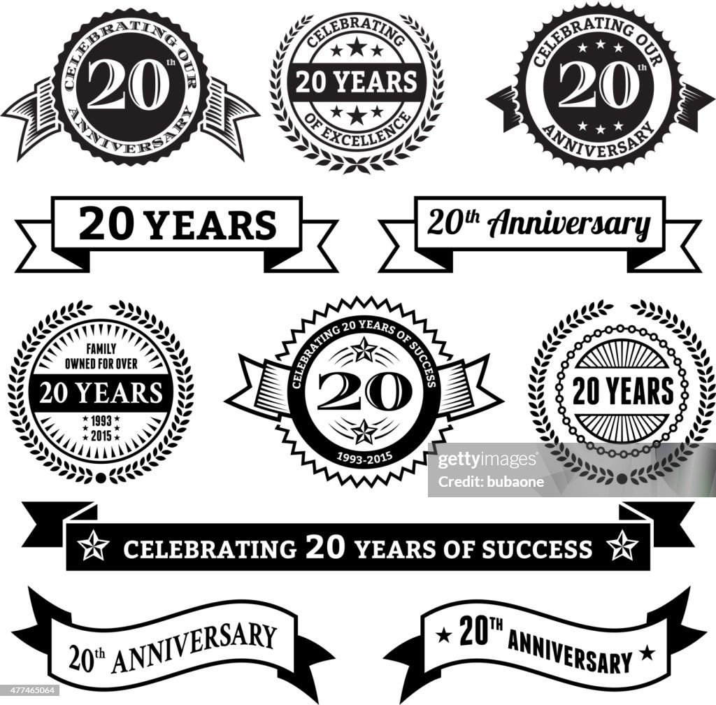 20 Jahre Jubiläum Vektor-Abzeichen-set lizenzfreie vektor Hintergrund