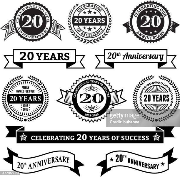 illustrazioni stock, clip art, cartoni animati e icone di tendenza di 20 anni anniversario di vettore badge impostare sfondo vettoriale royalty-free - 20 24 anni