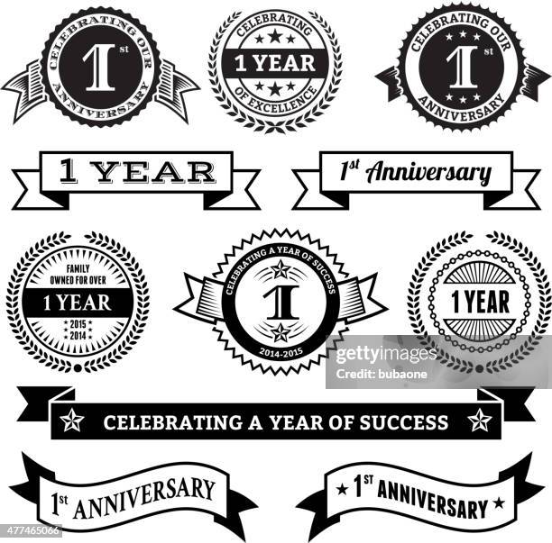 one year anniversary vector badge set royalty free vector background - baby font stock illustrations