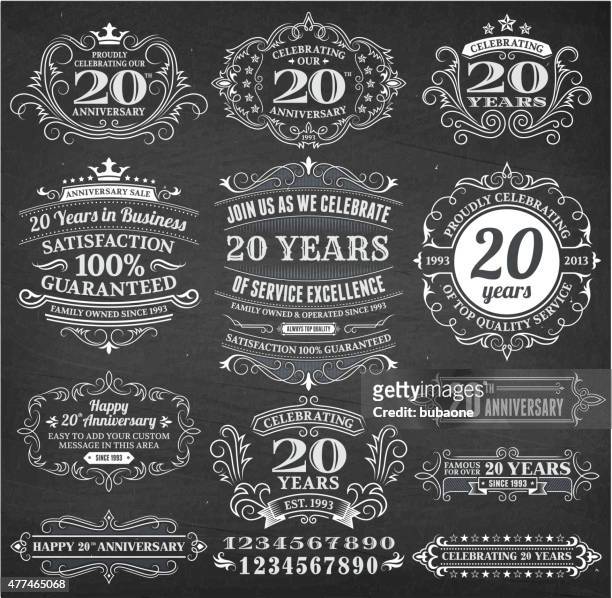 ilustraciones, imágenes clip art, dibujos animados e iconos de stock de veinte aniversario dibujados a mano chalkboard vectoriales sin royalties de fondo - 20 24 años