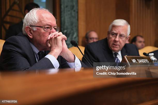 Senate Budget Committee ranking member and presidential candidate U.S. Sen. Bernie Sanders listens to opening remarks from Chairman Mike Enzi in the...