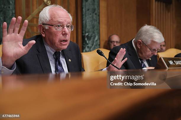 Senate Budget Committee ranking member and presidential candidate U.S. Sen. Bernie Sanders delivers opening remarks duing a committee hearing with...