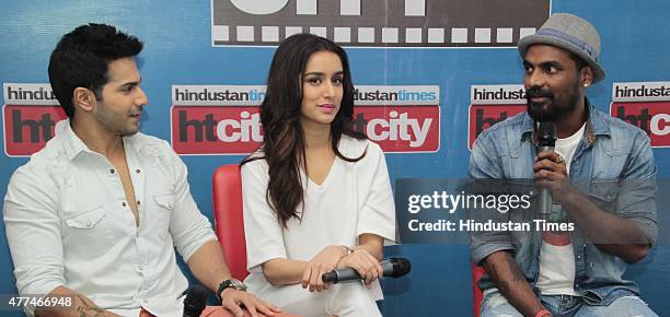 Bollywood actors Varun Dhawan and Shraddha Kapoor with director Remo D'Souza during an exclusive interview with HT City-Hindustan Times for the...
