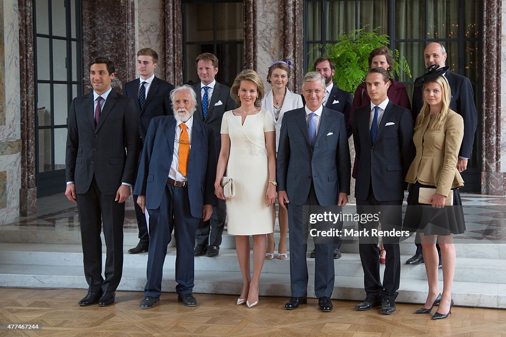 King Philippe Of Belgium And Queen Mathilde Receive Warlord Descendants From The The Battle Of Waterloo In the Laeken Castle