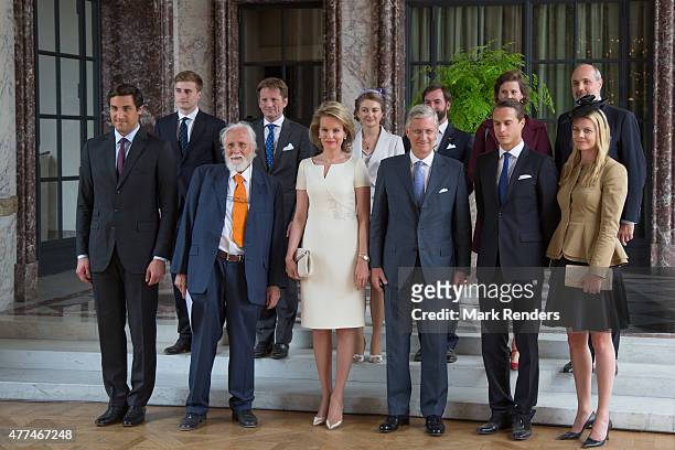 Belgian King Philip and Queen Mathilde pose with Prince Napoleon, Fuerst Bluecher , Earl and Countess of Bluecher, Earl and Countess of Mornington,...