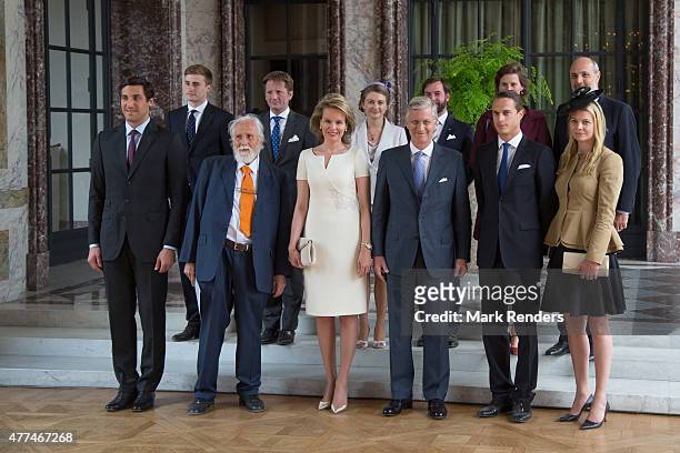 Belgian King Philip and Queen Mathilde pose with Prince Napoleon, Fuerst Bluecher , Earl and Countess of Bluecher, Earl and Countess of Mornington,...