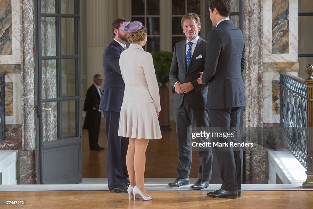 King Philippe Of Belgium And Queen Mathilde Receive Warlord Descendants From The The Battle Of Waterloo In the Laeken Castle