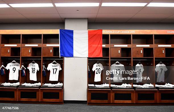 General view of the France locker room prior to the FIFA Women's World Cup 2015 Group F match between Mexico and France at Lansdowne Stadium on June...