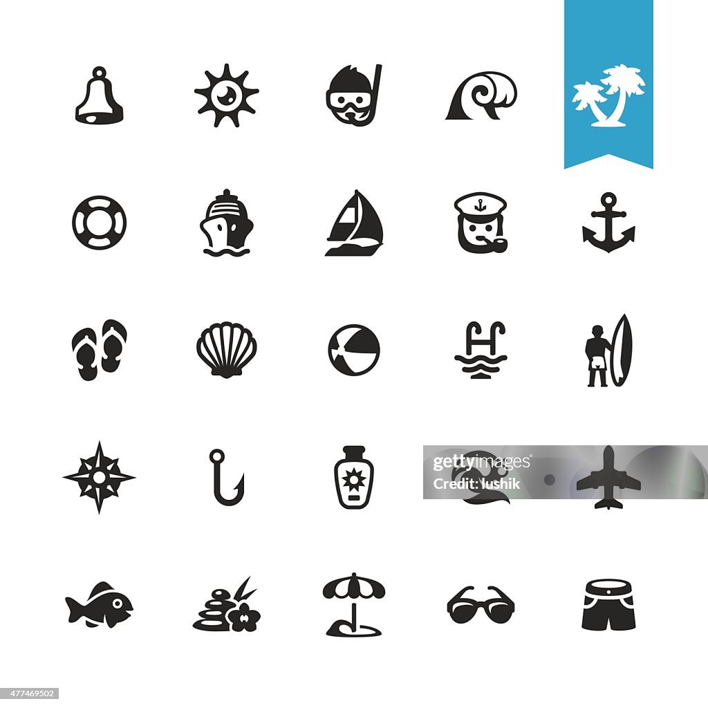 Summer and Beach Vacations related vector icons