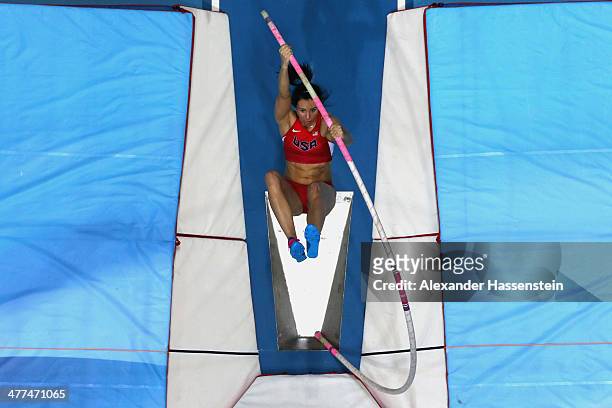 Jennifer Suhr of USA competes during the Women's Pole Vault final during day three of the IAAF World Indoor Championships at Ergo Arena on March 9,...