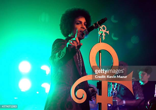 Prince performs onstage at The Hollywood Palladium on March 8, 2014 in Los Angeles, California.