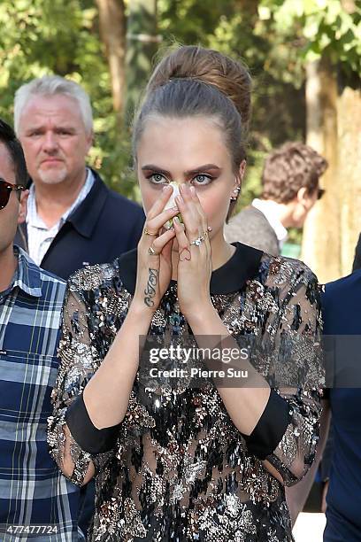 Model Cara Delevingne attends the 'Paper Towns La Face Cachee De Margo' Photocall at the Champs de Mars on June 17, 2015 in Paris, France.