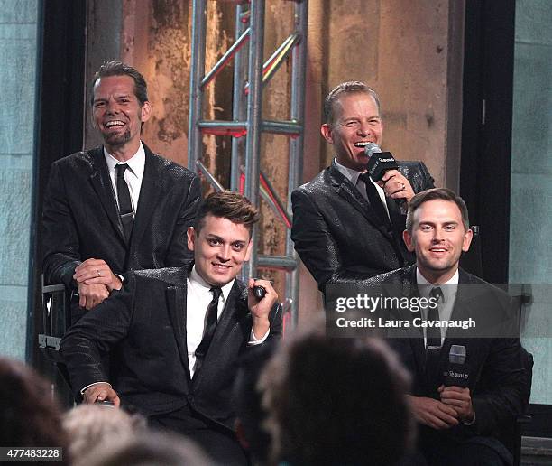 Robert Spencer, Christian Hoff, Daniel Reichard and Michael Longoria of The Midtown Men attend AOL Build Speaker Series at AOL Studios In New York on...