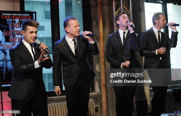 Robert Spencer, Daniel Reichard, Michael Longoria and Christian Hoff of The Midtown Men perform during the AOL Build Speaker Series Presents The...