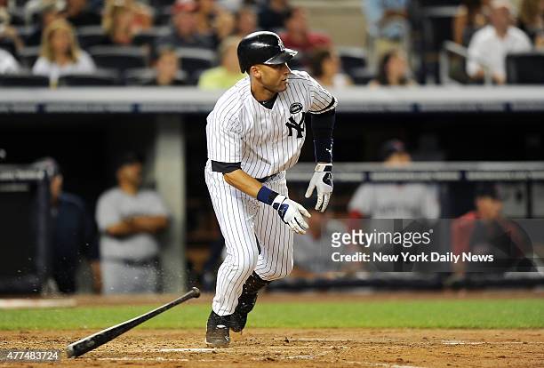 Derek Jeter RBI single passing Babe Ruth on MLB al ltime hit list with his 2874th hit in the 2nd inning of the Yankees game against the Boston Red...