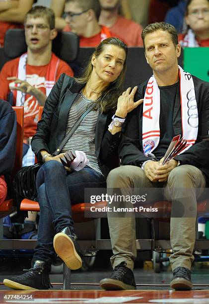 Oliver Bierhoff, team manager of the German National Football Team and his wife Klara Szalantzy attend Game Four of the 2015 BBL Finals at Audi-Dome...