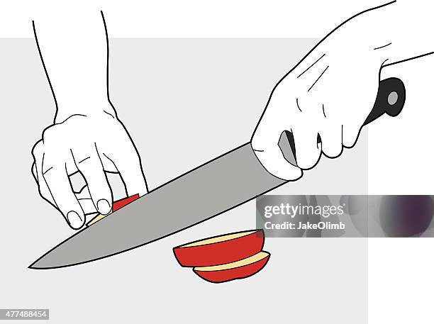 hands chopping potato line art - apple cut out stock illustrations