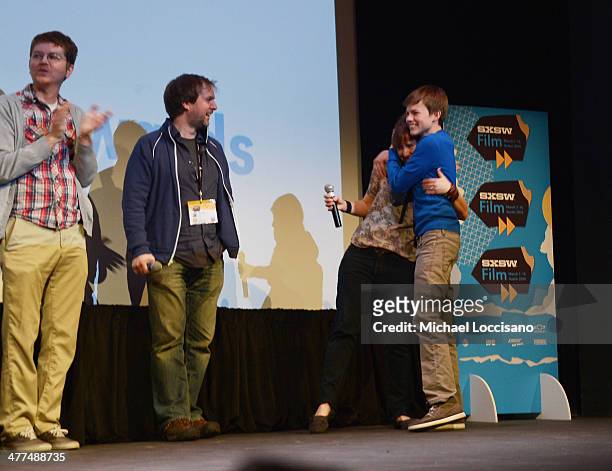 Filmmaker Kat Candler and actor Josh Wiggins take part in a Q&A following the "Hellion" premiere during the 2014 SXSW Music, Film + Interactive...