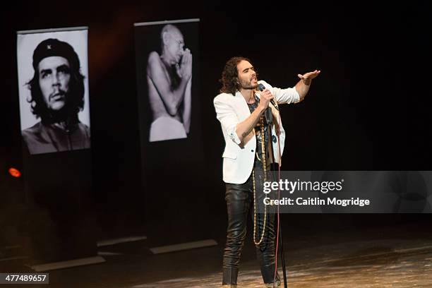 Russell Brand performs at Brixton Academy on March 9, 2014 in London, England.