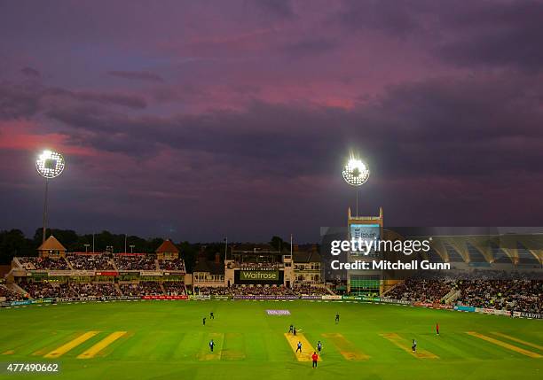 General view of play as Joe Root of England hits the winning runs during the fourth ODI Royal London One-Day Series 2015 between England and New...