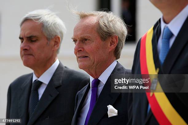 Charles Wellesley, The 9th Duke of Wellington attends a ceremony held at Hougoumont Farm to mark the bicentenary of the battle on June 17, 2015 in...