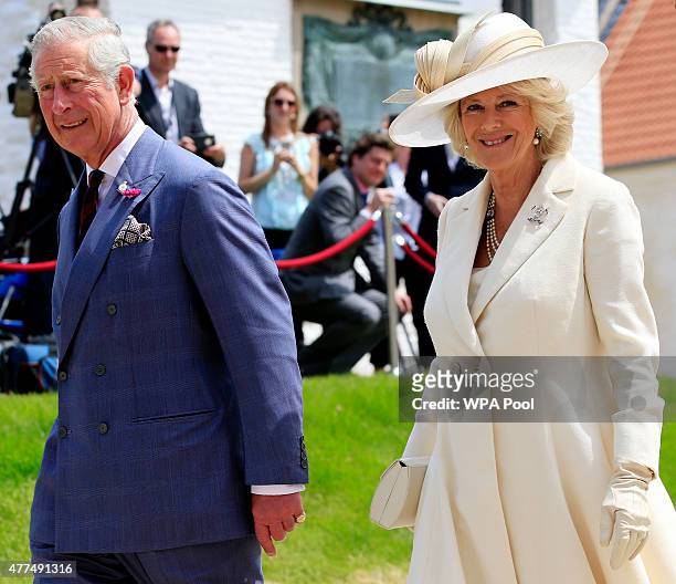 Prince Charles, Prince of Wales and Camilla, Duchess of Cornwall attend a ceremony held at Hougoumont Farm to mark the bicentenary of the battle on...