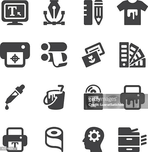 silhouette icons/eps10 - label printing machine stock-grafiken, -clipart, -cartoons und -symbole