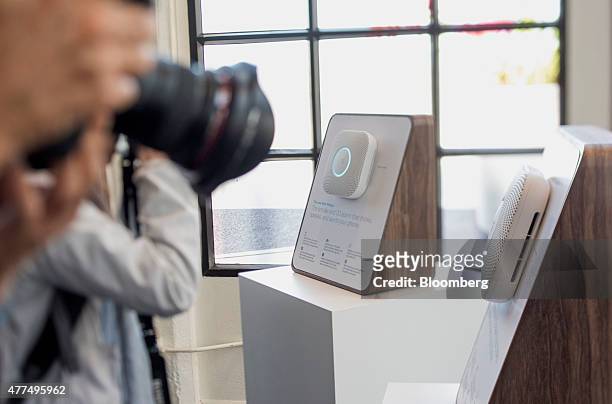 The Nest Labs Inc. Protect device is displayed during a Nest Labs event interview in San Francisco, California, U.S., on Wednesday, June 17, 2015....