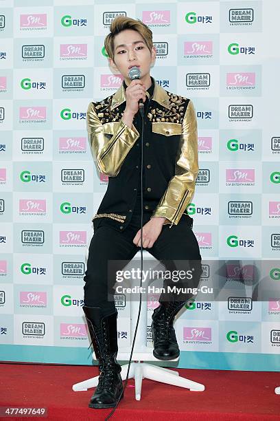 Onew of South Korean boy band SHINee attends the "SHINee World III" press conference on March 9, 2014 in Seoul, South Korea.