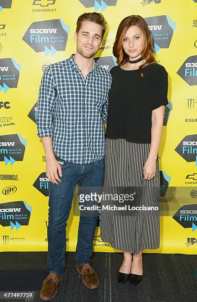 Actor Dustin Milligan and actress Aly Michalka attend the "Sequoia" premiere during the 2014 SXSW Music, Film + Interactive Festival at the Topfer...