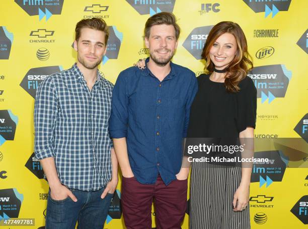 Actor Dustin Milligan, director Andy Landen, and actress Aly Michalka attend the "Sequoia" premiere during the 2014 SXSW Music, Film + Interactive...