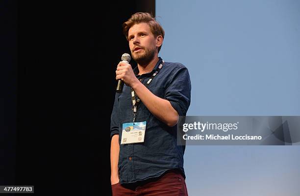 Director Andy Landen addresses the audience before the "Sequoia" premiere during the 2014 SXSW Music, Film + Interactive Festival at Topfer Theatre...