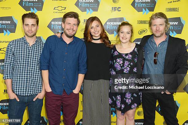 Actor Dustin Milligan, director Andy Landen, and actors Aly Michalka, Sophi Bairley and Todd Lowe attend the "Sequoia" premiere during the 2014 SXSW...