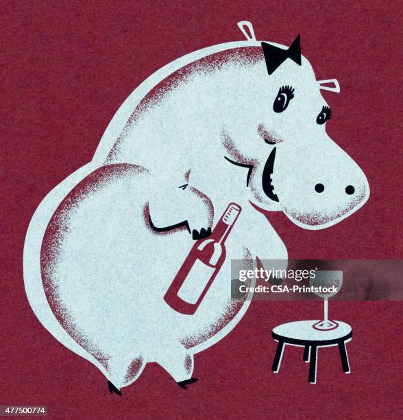 hippo with wine - hippopotamus stock illustrations