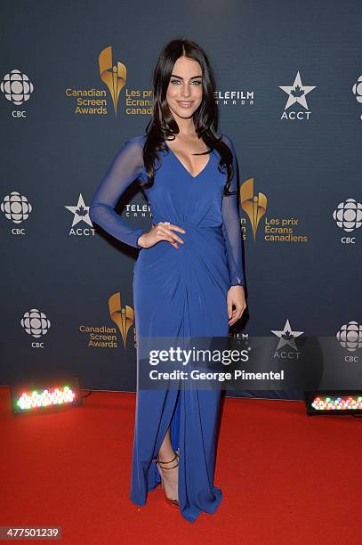 Actress Jessica Lowndes arrives at the Canadian Screen Awards at Sony Centre for the Performing Arts on March 9, 2014 in Toronto, Canada.
