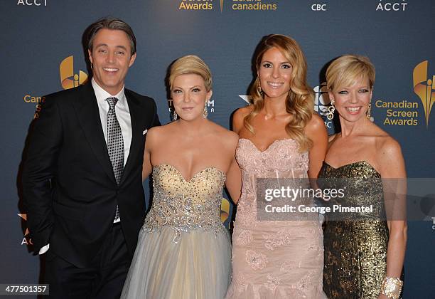 Ben Mulroney, Cheryl Hickey, Dina Pugliese and Heather Hiscox arrive at the Canadian Screen Awards at Sony Centre for the Performing Arts on March 9,...