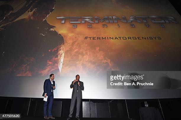 Arnold Schwarzenegger attends the Fan Footage Event of 'Terminator Genisys' at Vue Westfield on June 17, 2015 in London, England.