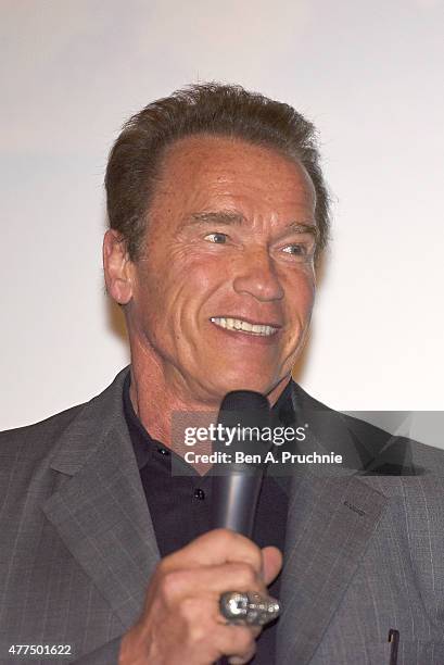 Arnold Schwarzenegger attends the Fan Footage Event of 'Terminator Genisys' at Vue Westfield on June 17, 2015 in London, England.