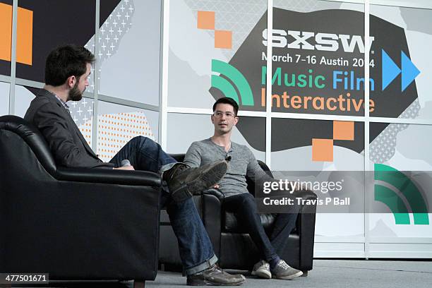 Entrepreneur Alexis Ohanian and Chrys Bader, Co-founder of Secret speak onstage at "Be Awesome Without Their Permission" during the 2014 SXSW Music,...