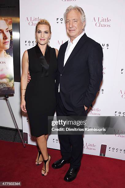 Actors Kate Winslet and Alan Rickman attend the New York Premiere of "A Little Chaos" at Museum of Modern Art on June 17, 2015 in New York City.