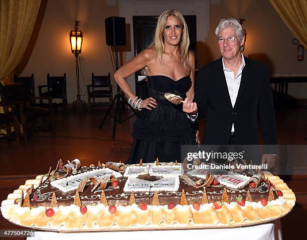 Richard Gere and Tiziana Rocca attend the Shiseido And Vanity Fair Gala Dinner - 61st Taormina Film Fest at Hotel San Domenico on June 17, 2015 in...