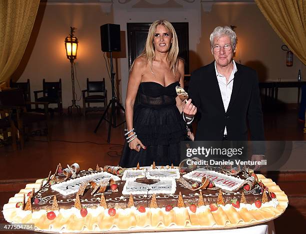 Richard Gere and Tiziana Rocca attend the Shiseido And Vanity Fair Gala Dinner - 61st Taormina Film Fest at Hotel San Domenico on June 17, 2015 in...