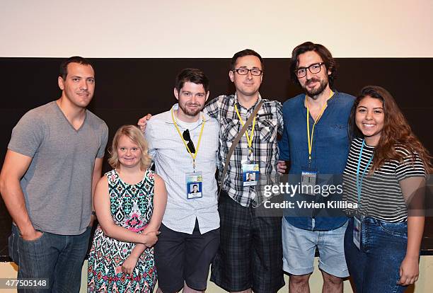 Producer Chris Boyd, actress Lauren Potter, directors Joshua Tate, Dima Otvertchenko and Ilker Catak and programming assistant at the Palm Springs...