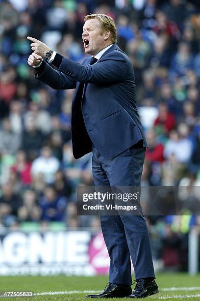 Coach Ronald Koeman of Feyenoord during the Dutch Eredivisie match between FC Groningen and Feyenoord Rotterdam at Euroborg on March 9, 2014 in...