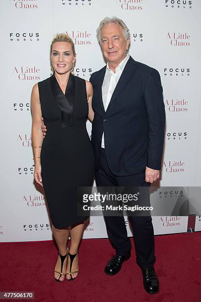 Actors Kate Winslet and Alan Rickman attend "A Little Chaos" New York Premiere at the Museum of Modern Art on June 17, 2015 in New York City.