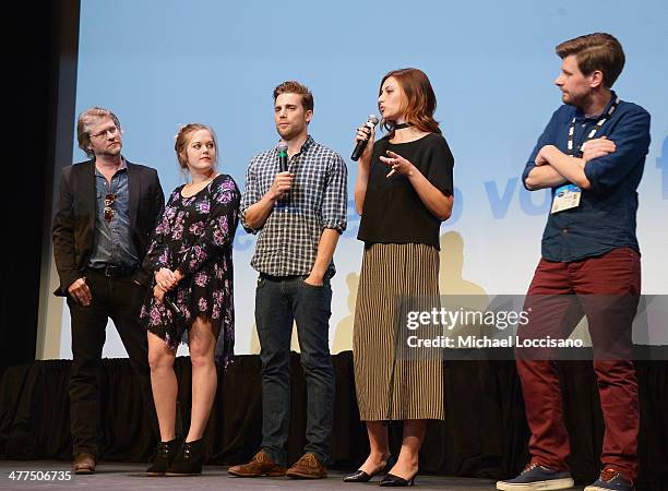 Actors Todd Lowe, Sophi Bairley, Dustin Milligan and Aly Michalka, and director Andy Landen take part in a Q&A following the "Sequoia" premiere...