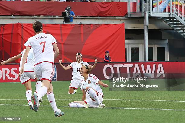 Veronica Boquete of Spain celebrates after scoring the opening goal of the FIFA Women's World Cup Canada 2015 Group E match between Korea Republic...