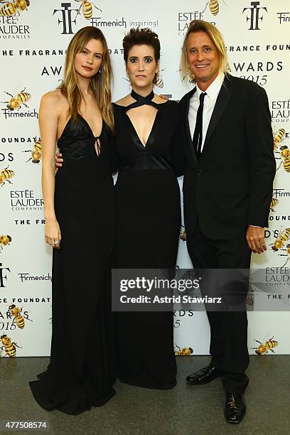 Behati Prinsloo, Elizabeth Musamanno, President, The Fragrance Foundation and photographer Russell James attend the 2015 Fragrance Foundation Awards...