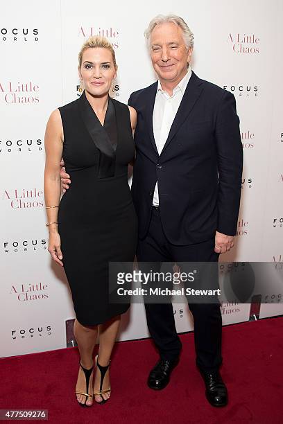 Actors Kate Winslet and Alan Rickman attend the "A Little Chaos" New York premiere at Museum of Modern Art on June 17, 2015 in New York City.