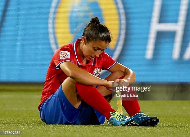Lixy Rodriguez of Costa Rica reacts after the loss to Brazil during the FIFA Women's World Cup 2015 Group E match at Moncton Stadium on June 17, 2015...